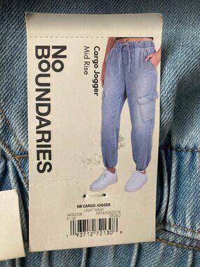 No Boundaries Juniors Midrise Cargo Jogger Pants XL Light Wash